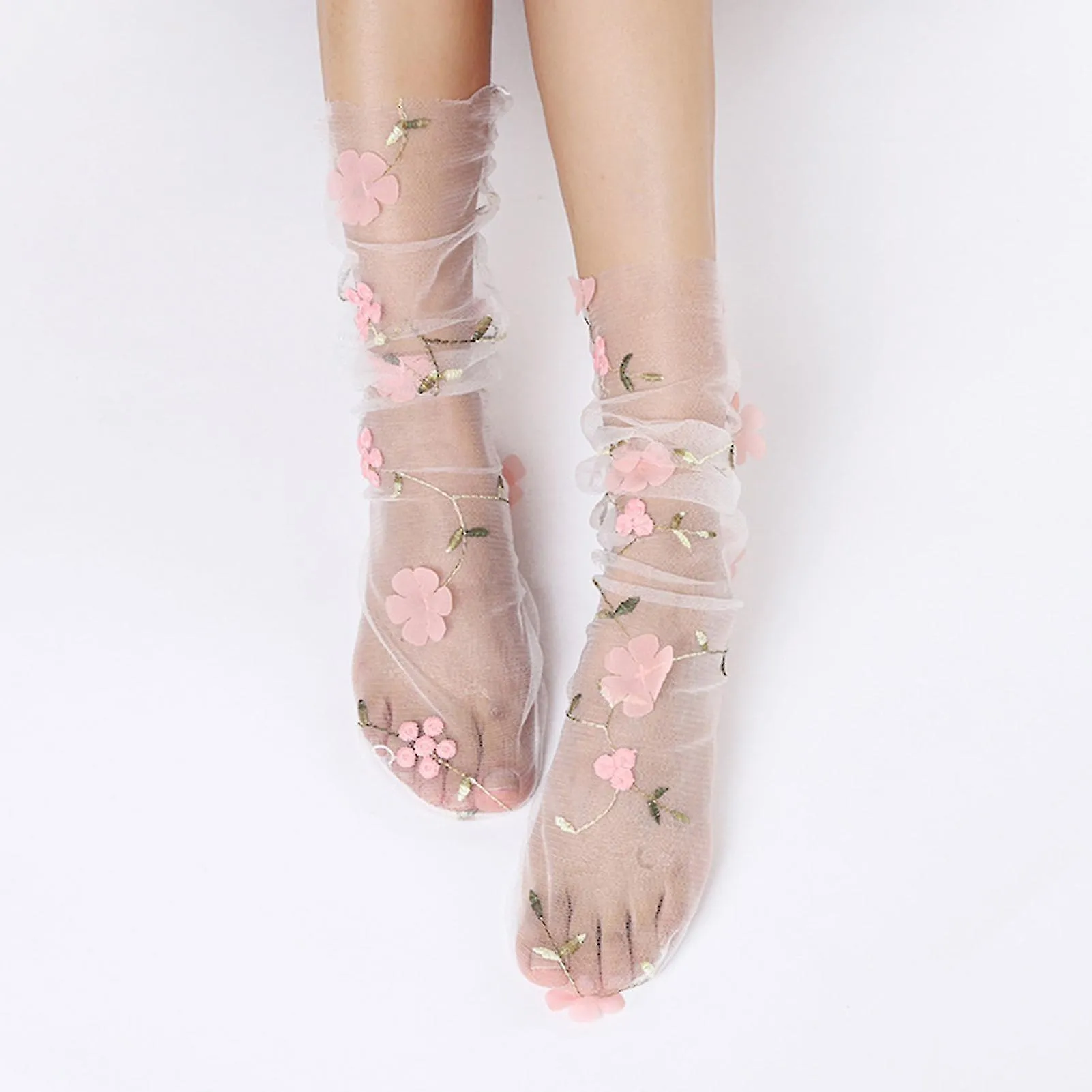 1 PAIR PILE SOCKS ELEGANT TRANSPARENT NYLON LESS WEAR FLORAL LACE SOCKS PHOTO PROPSGOOD