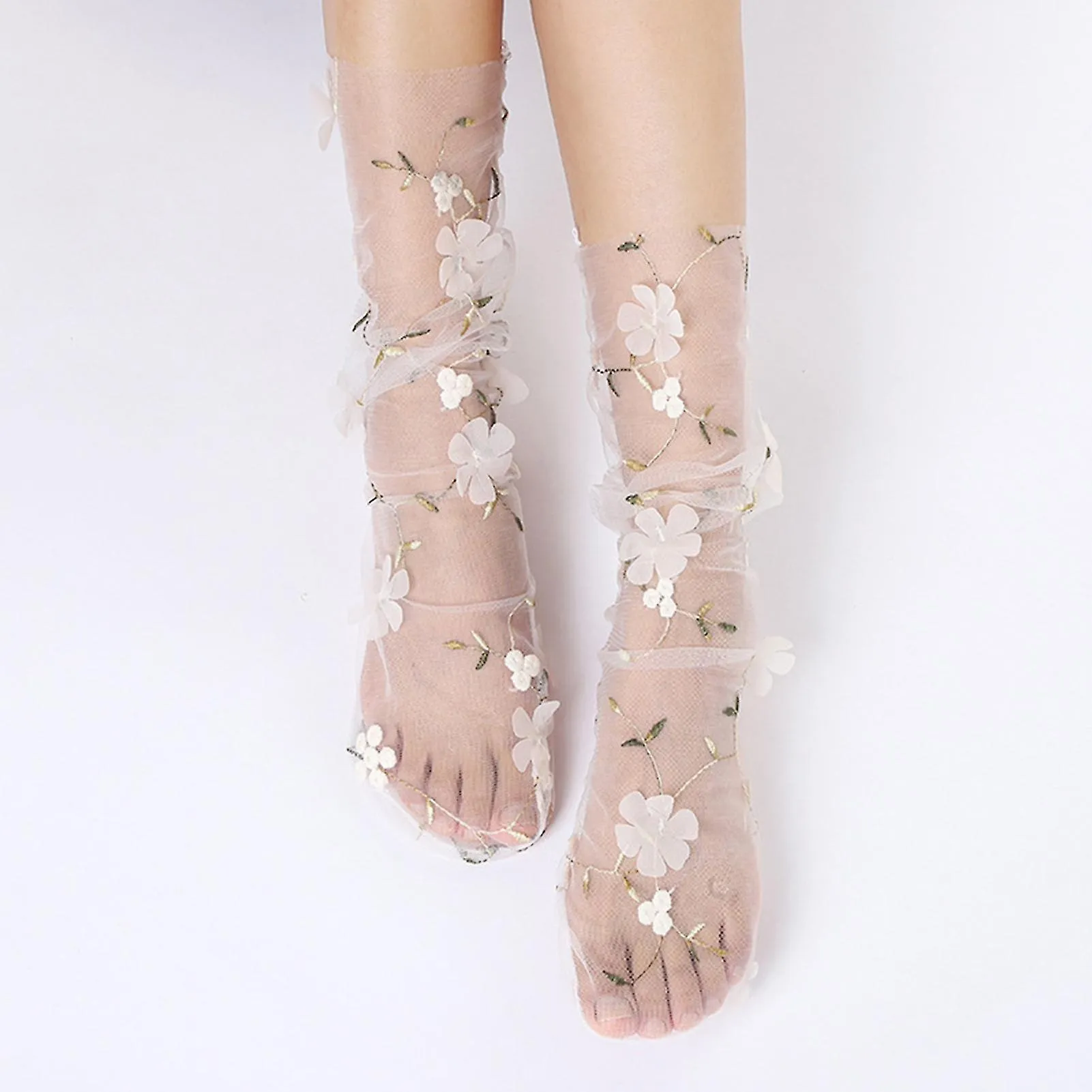 1 PAIR PILE SOCKS ELEGANT TRANSPARENT NYLON LESS WEAR FLORAL LACE SOCKS PHOTO PROPSGOOD