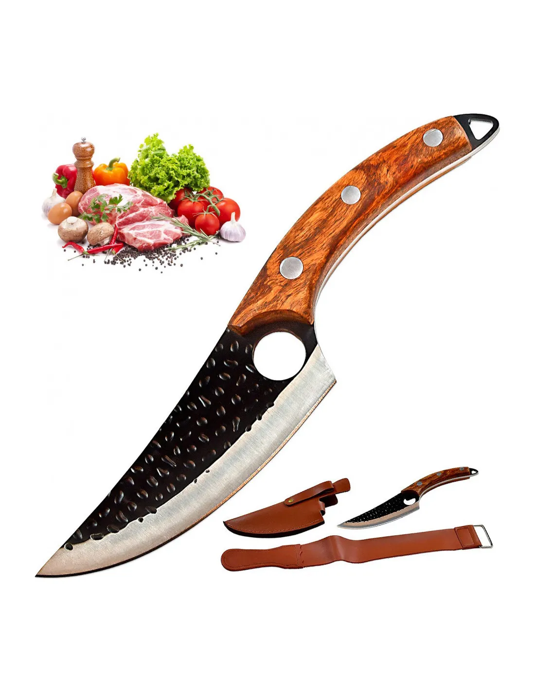 Cuchillo Cheff Serbio con funda y correa, 28 cm.