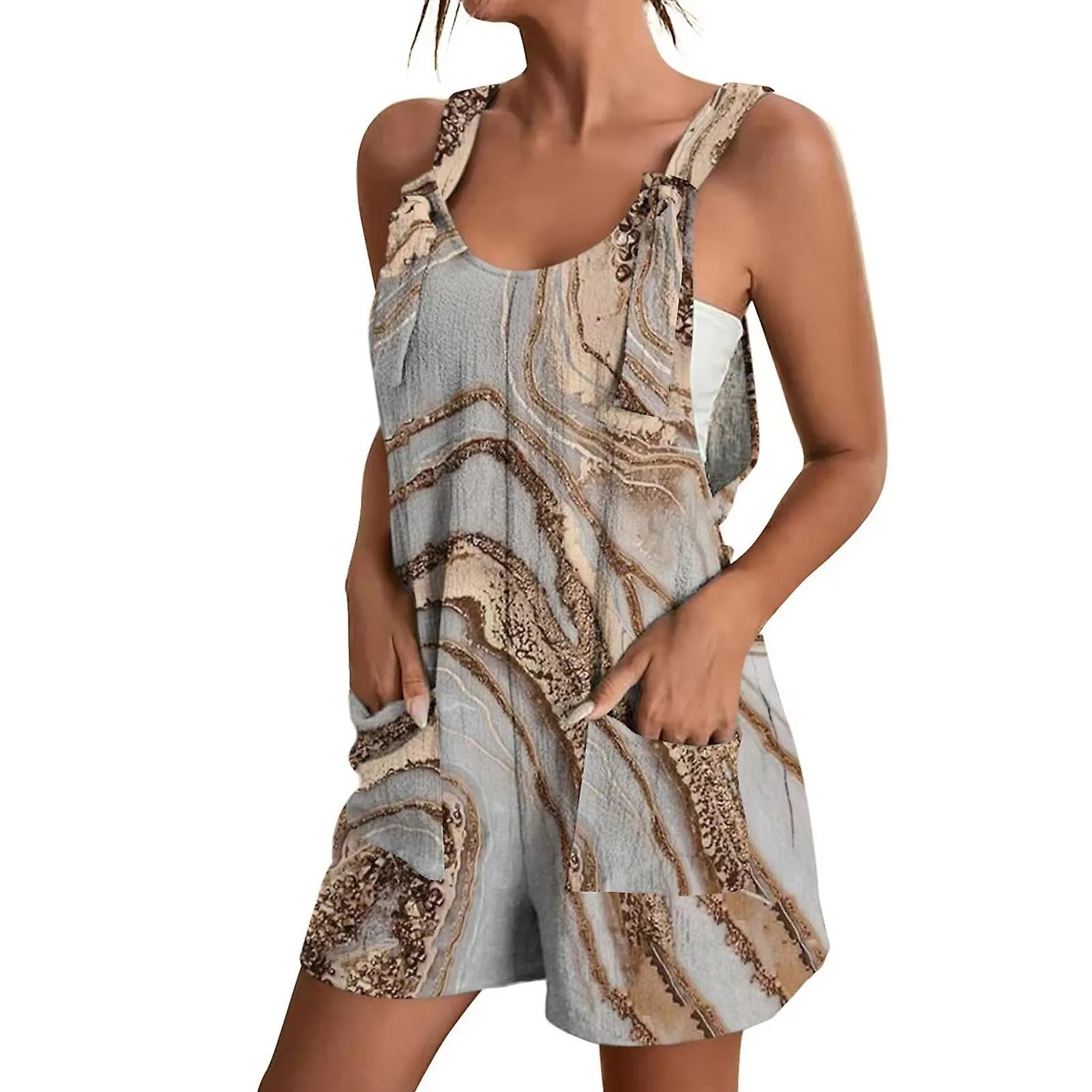 FASHION UNECK VEST JUMPSUIT WITH COLORFUL PRINTED SOFT ALLMATCH LEISURE CLOTHING FOR WOMEN DAILY WEAR