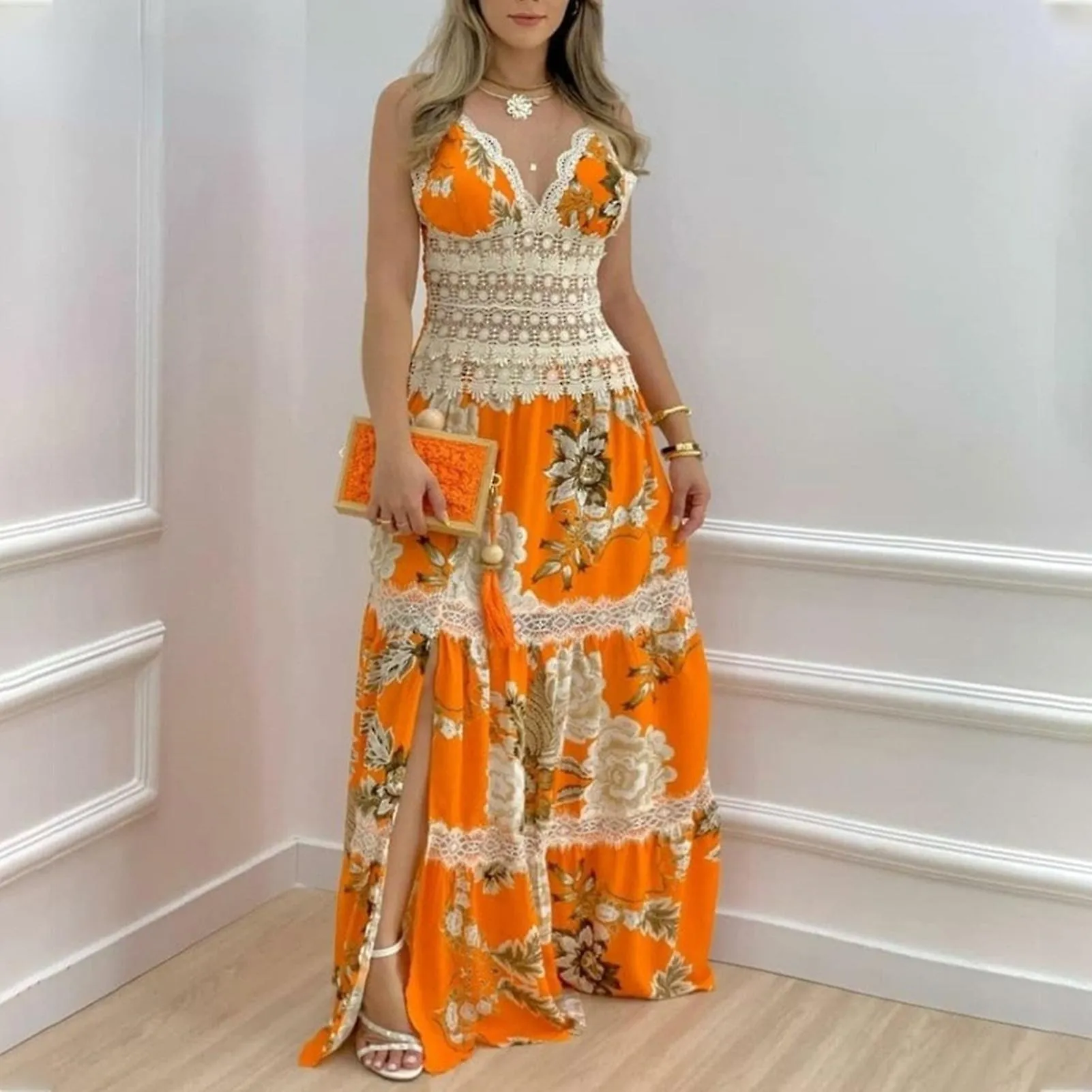 GIRL SPRING SLEEVELESS LONG DRESS NO FADING AND NONSTICKY SKIRT FOR DINNER PARTY BALL BANQUET WEAR