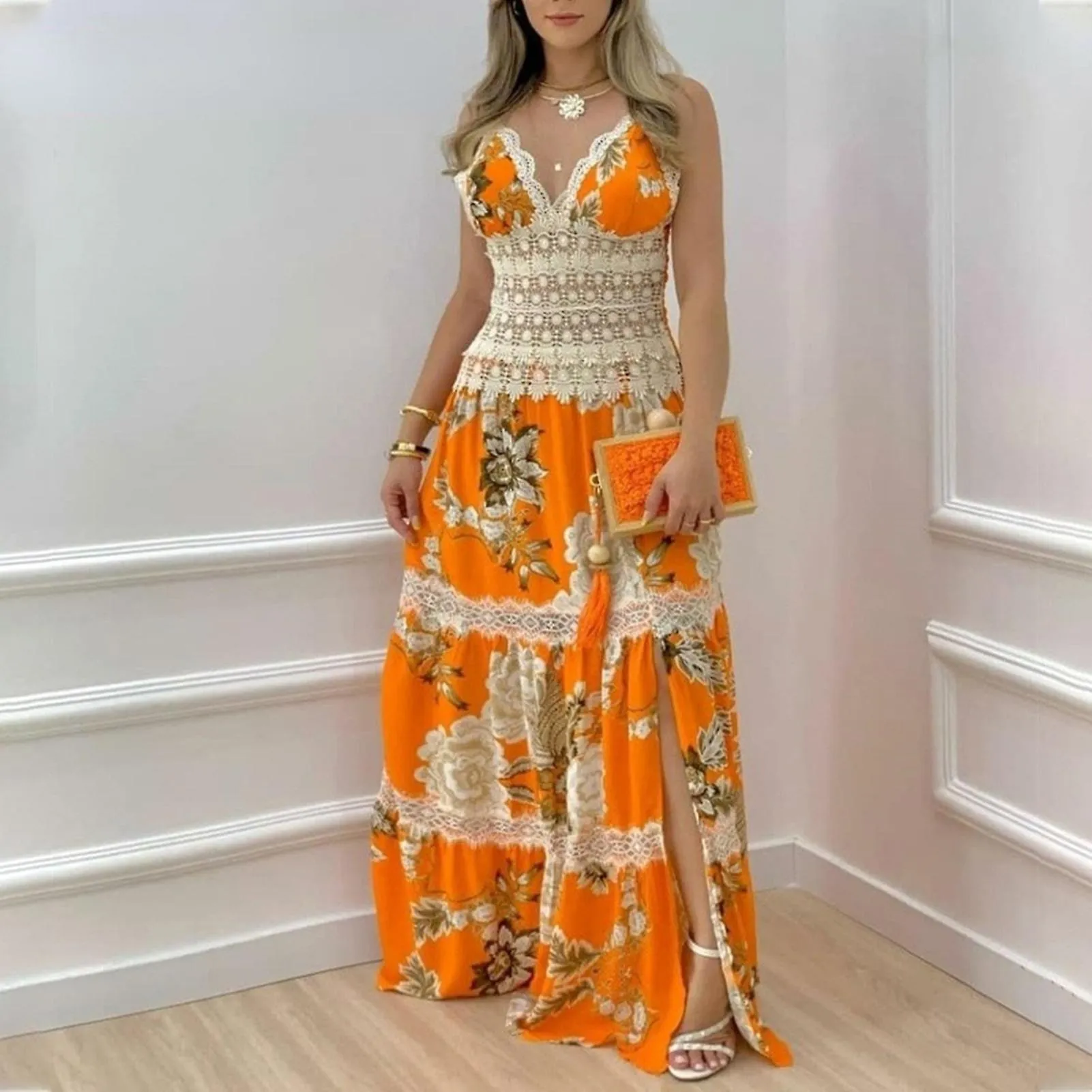 GIRL SPRING SLEEVELESS LONG DRESS NO FADING AND NONSTICKY SKIRT FOR DINNER PARTY BALL BANQUET WEAR