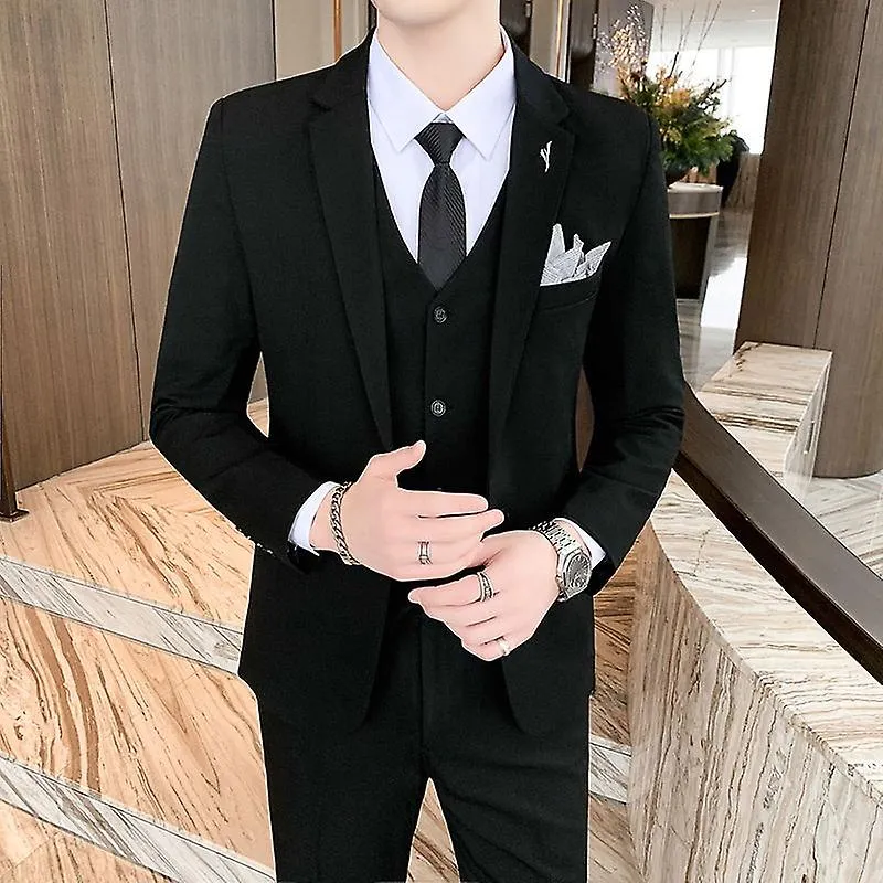 HIGH QUALITY S5XL (SUIT + VEST + TROUSERS) MEN'S SOLID COLOR FASHION BUSINESS FORMAL WEAR WORK WEDDING GROOMSMEN DRESS SUIT
