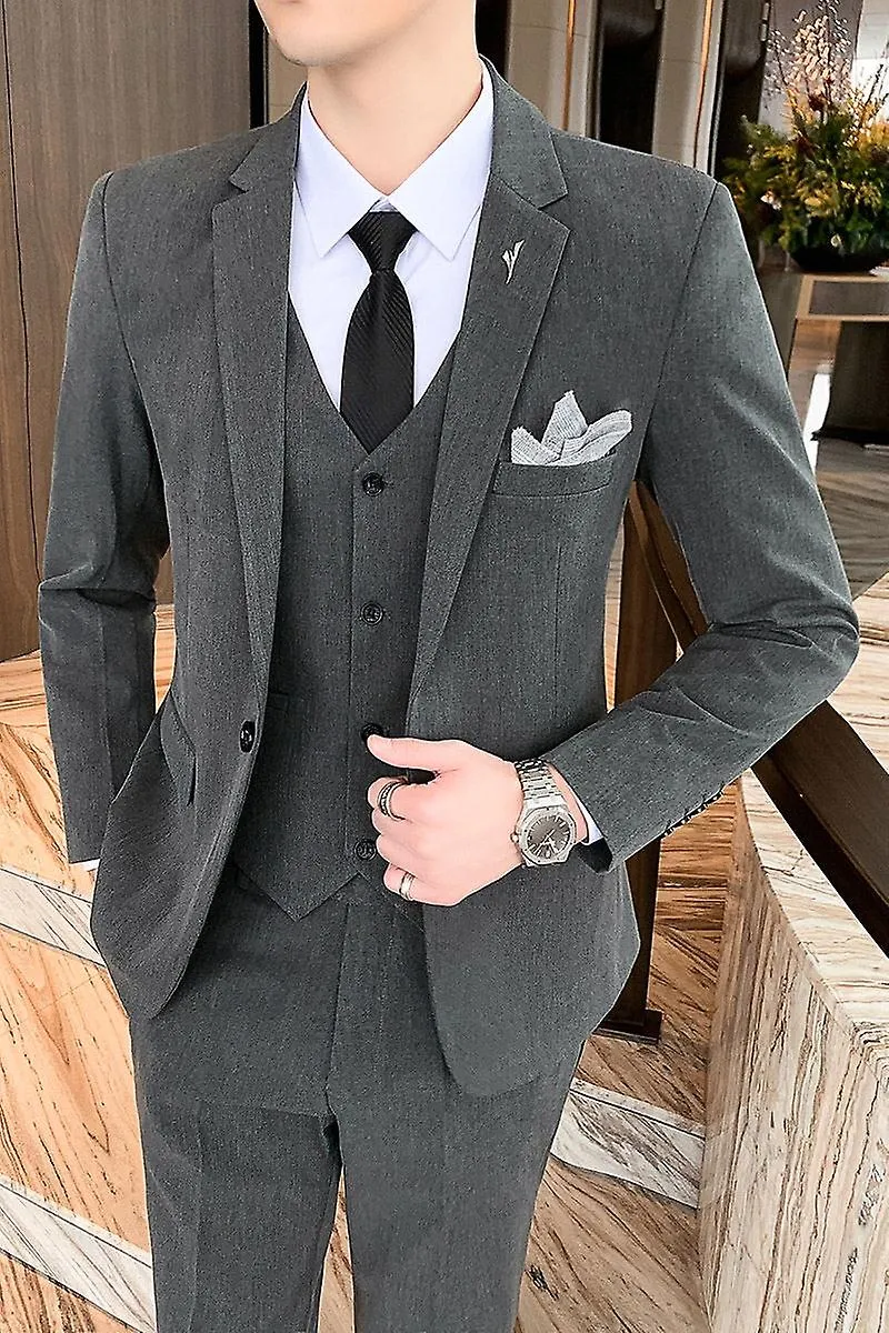HIGH QUALITY S5XL (SUIT + VEST + TROUSERS) MEN'S SOLID COLOR FASHION BUSINESS FORMAL WEAR WORK WEDDING GROOMSMEN DRESS SUIT