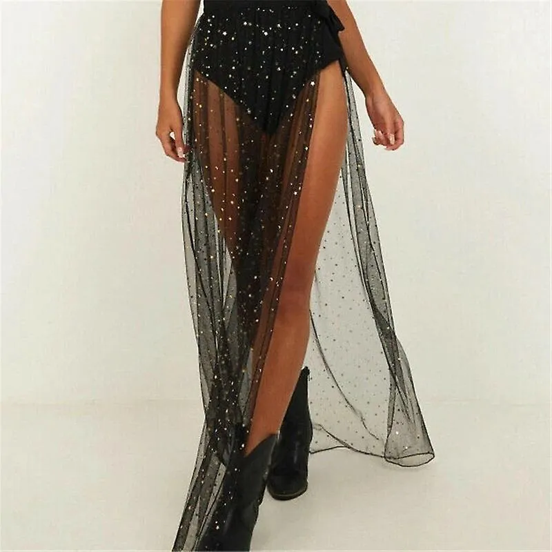 INX BLACK SEXY MESH BIKINI STRAND JURK VROUWEN ZOMER SEQUIN BADPAK COVER UPS GROTE SIZE BEACH WEAR SHINY SARONG SAIDA DE PRAIA