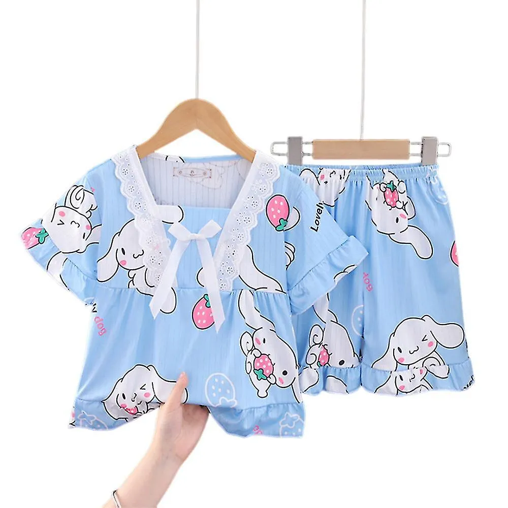 Kids Girls Sanrio Pajamas Pyjamas Pjs Set Kawaii Cartoon Melody Kuromi Cinnamoroll Short Sleepwear Loungewear Outfit Home Wear A