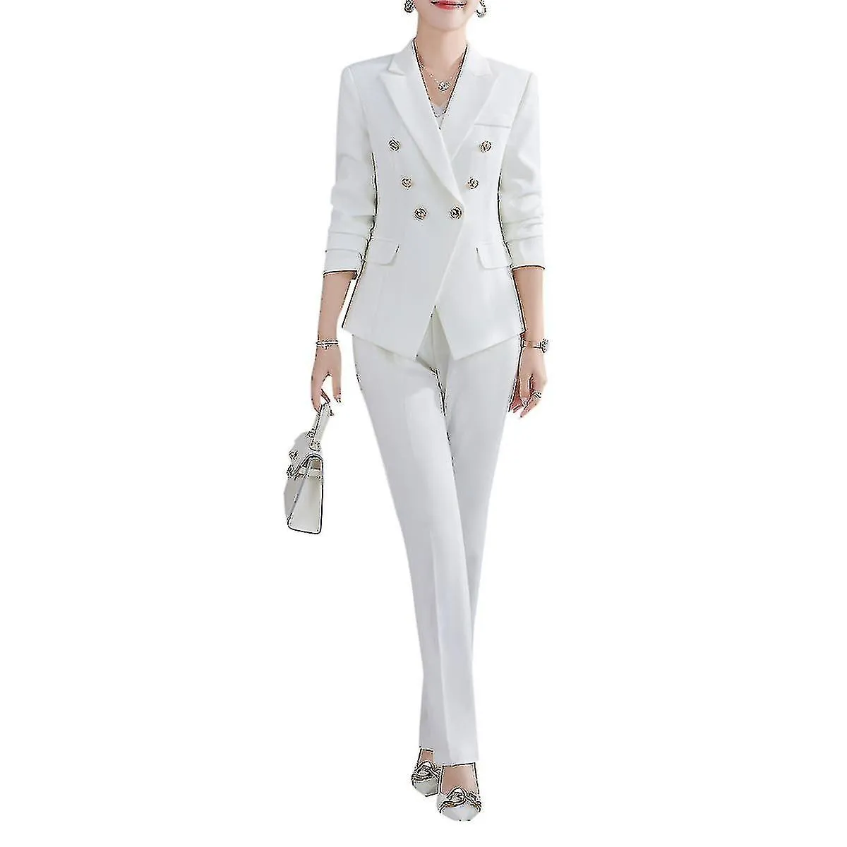 Ladies Double Breasted Slimming Professional Wear Pants/skirt Suit