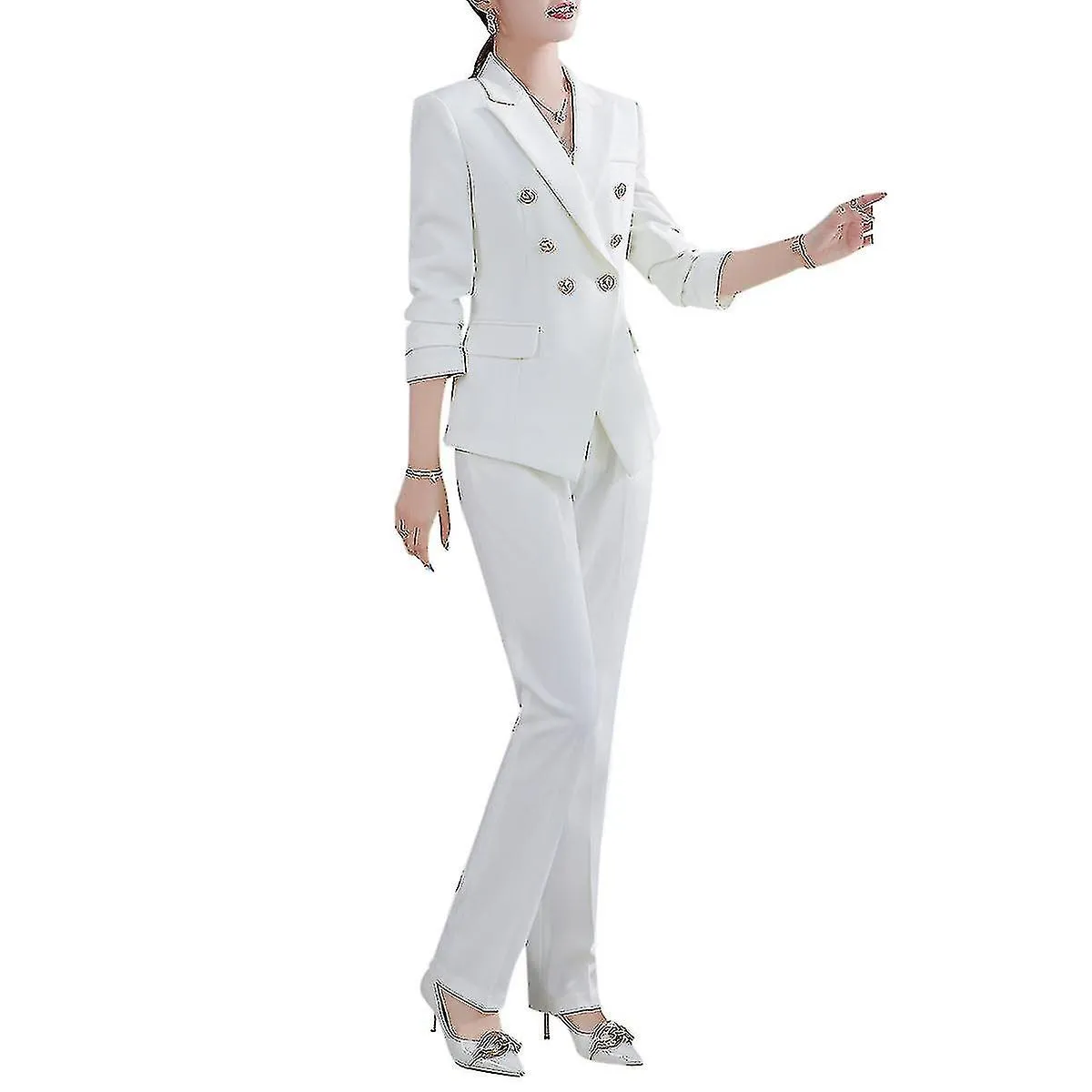 Ladies Double Breasted Slimming Professional Wear Pants/skirt Suit