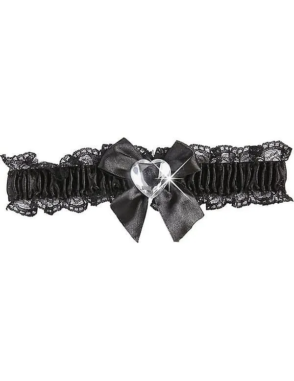 Liga sexy encaje negro corazón plata mujer