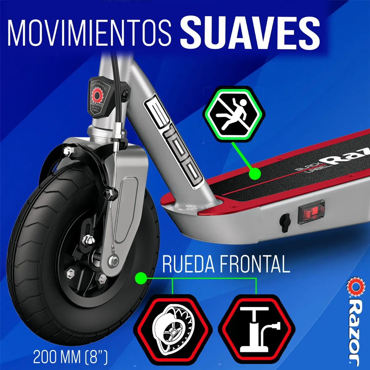 Razor E100 Scooter Eléctrico, Black Label, Plata/Rojo