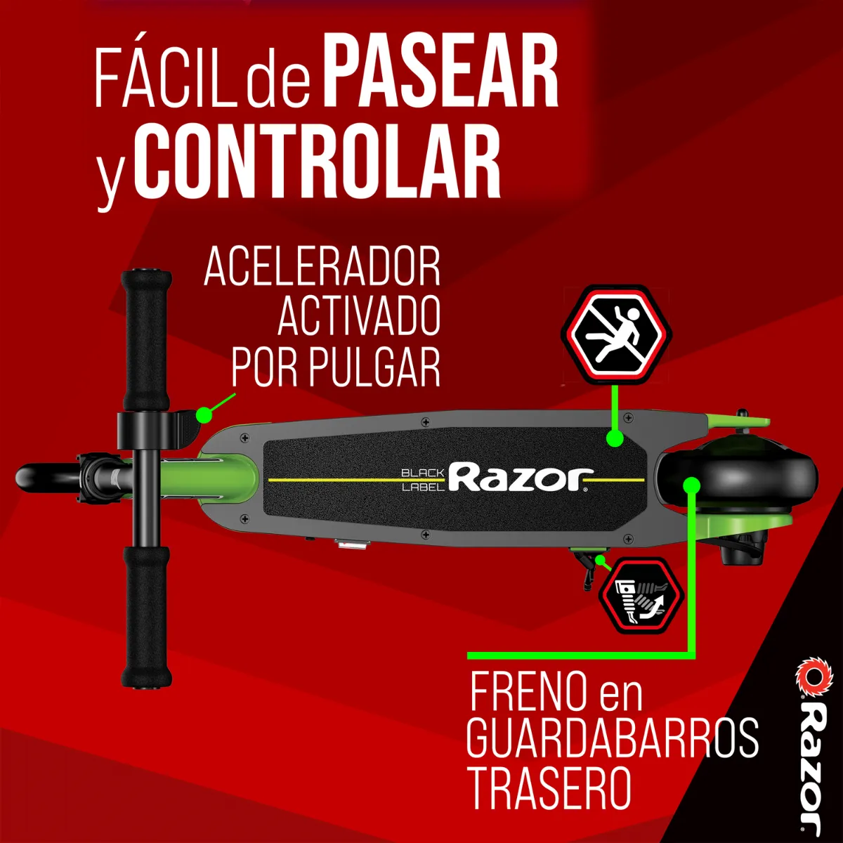 Razor E90 Black Label, Scooter Eléctrico Verde