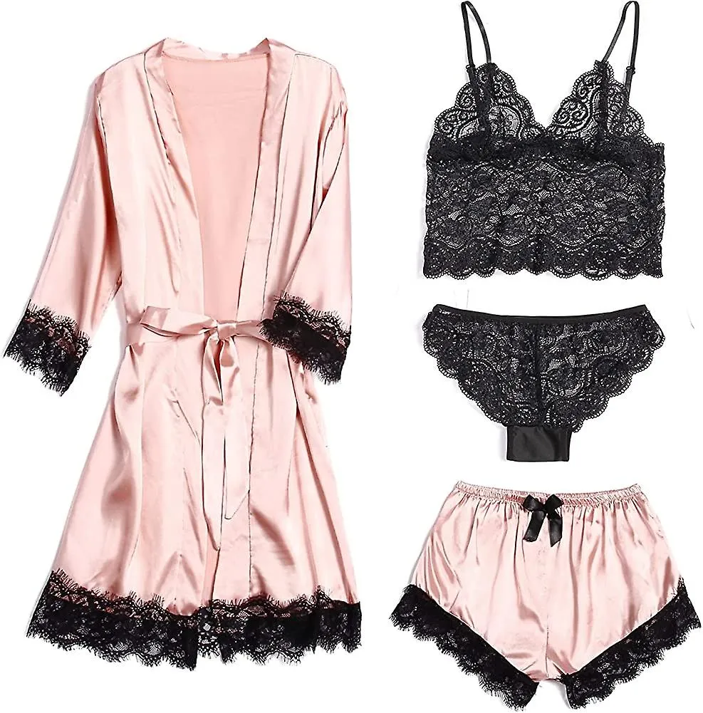 Women Ladies Sexy Silk Satin Pyjamas Set Nightwear Home Wear Sleepwear Lace Acsergery Gift