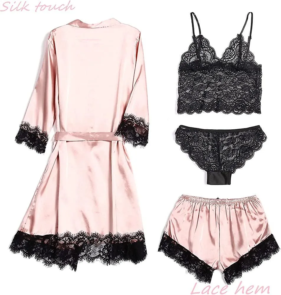 Women Ladies Sexy Silk Satin Pyjamas Set Nightwear Home Wear Sleepwear Lace Acsergery Gift