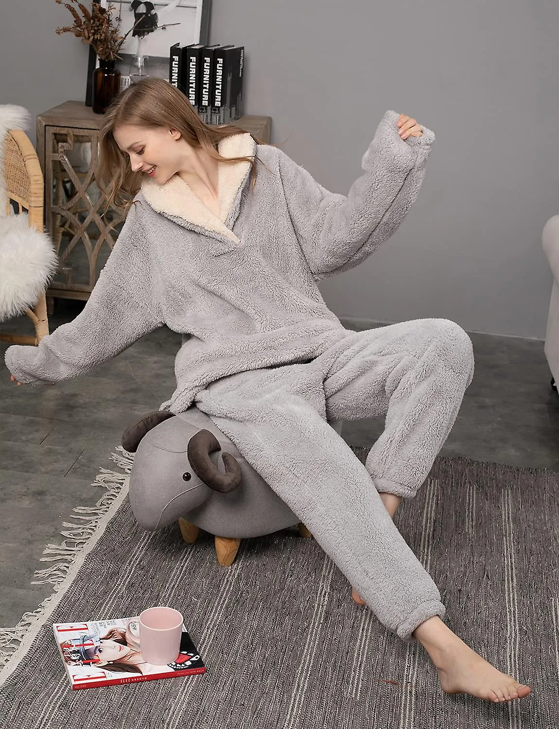 Women's Pyjama Sets Ladies Loungewear Pyjamas for Women Comfy Warm Soft Womans Lounge Wear Sets Nightwear Fluffy Fleece Wome